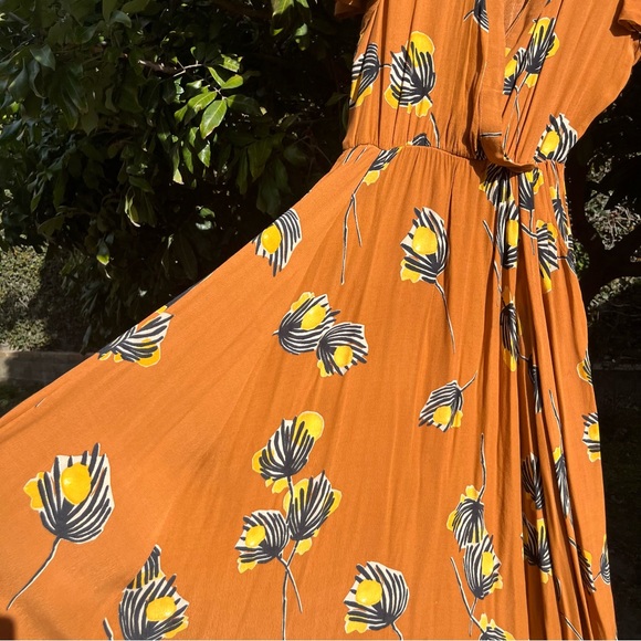 BEL KAZAN La Vie En Rose orange floral rayon surplice flutter sleeve maxi dress - Picture 4 of 7